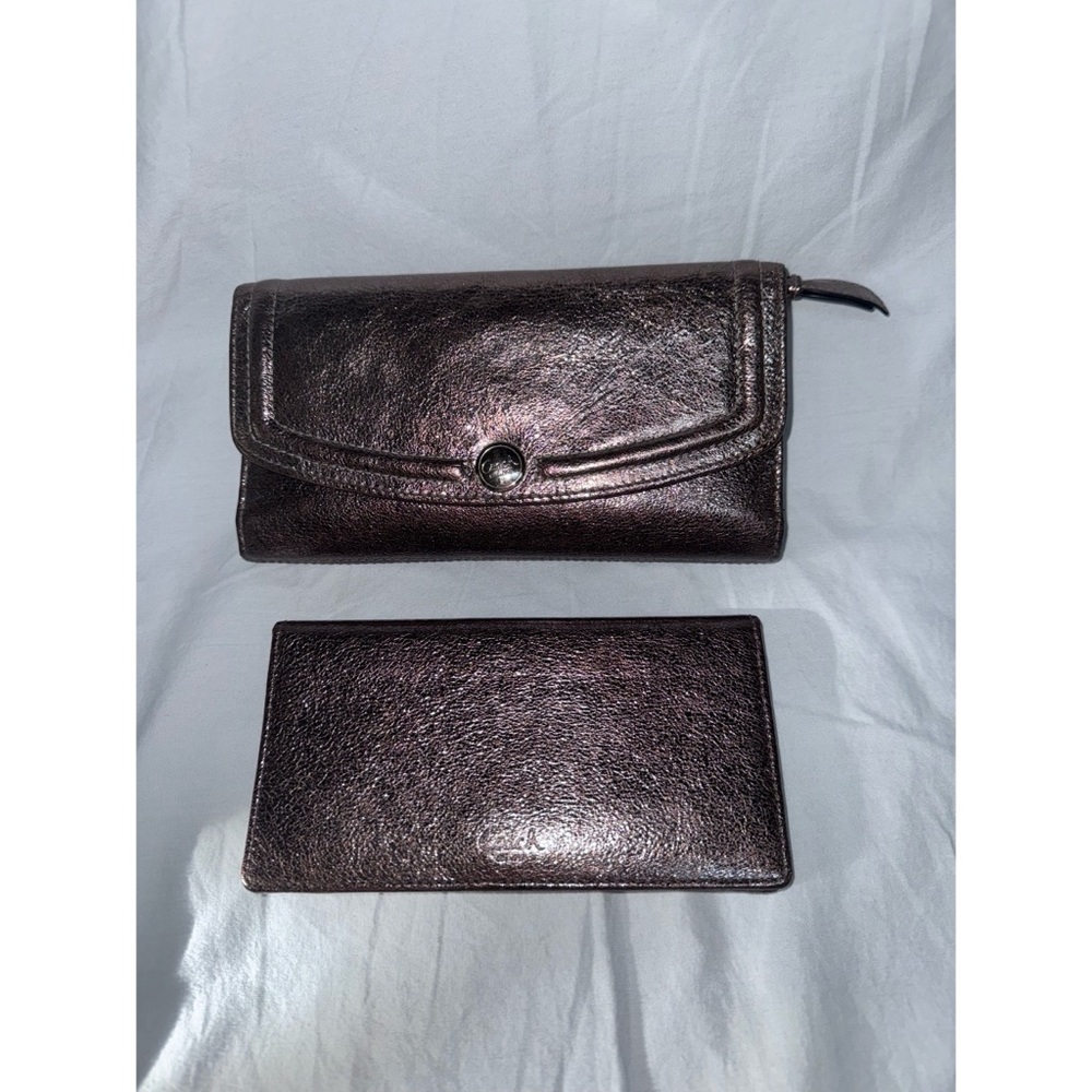 Y2K Coach metallic crinkle wallet and checkbook holder set